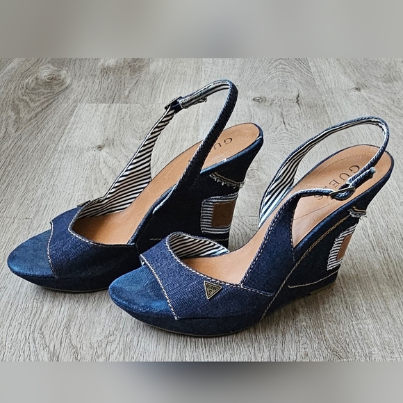 Guess Denim Slingback Wedge Sandals – Size 8M - Picture 3 of 12